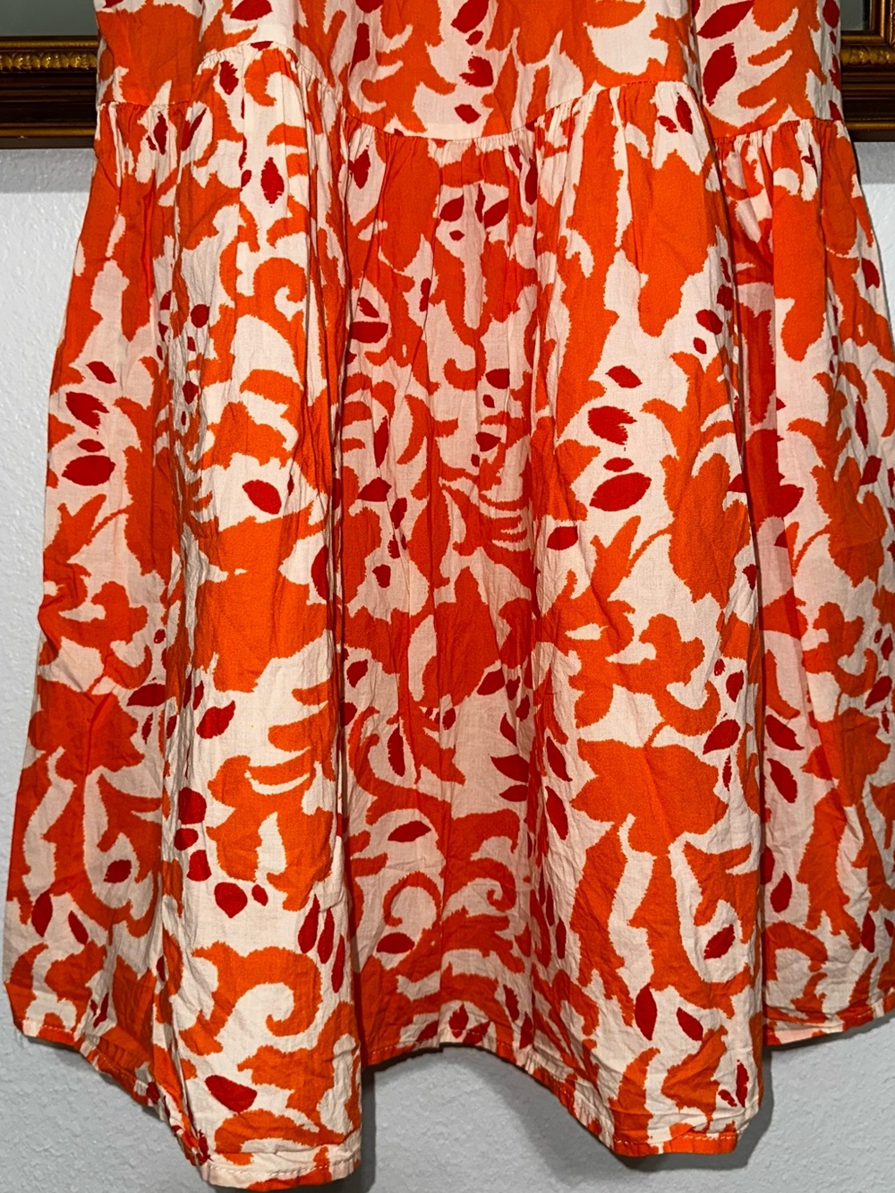 Cotton Maxi Dress Flutter Sleeve Orange Floral - Picture 2 of 5